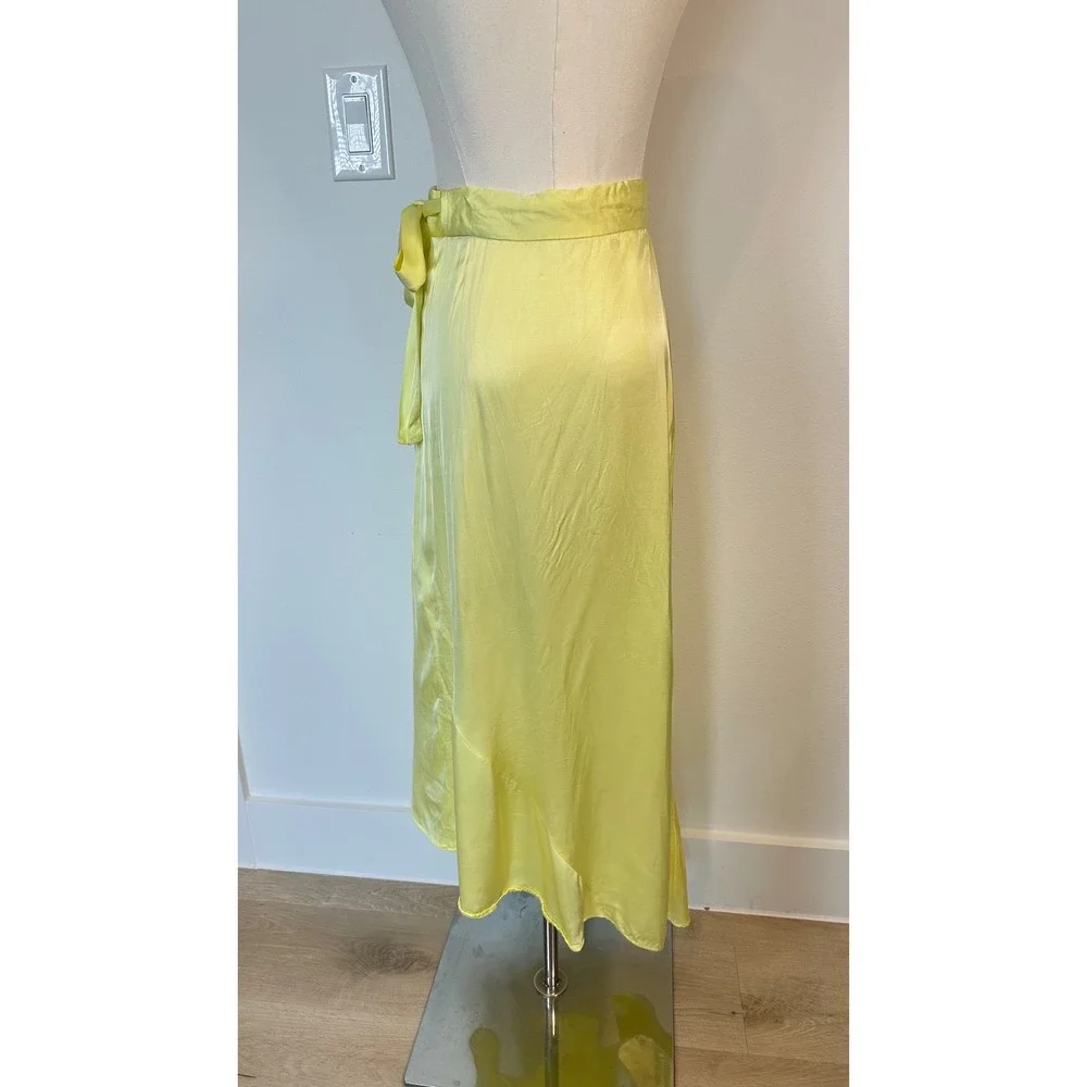 & Other Stories Butter Yellow Satin Wrap Maxi Skirt Asymmetric US 4